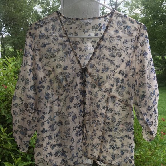 Lucky Brand Sheer Button-Up Blouse - Picture 1 of 6